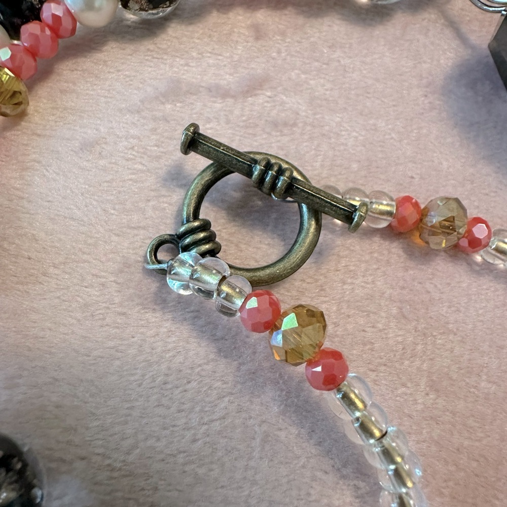 Handmade Skull & Roses Whimsical Necklace, Bracelet & Earrings Set Coral Peach - Picture 12 of 17